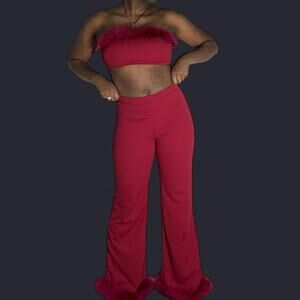 Ruby red faux fur fashion nova 2 piece set